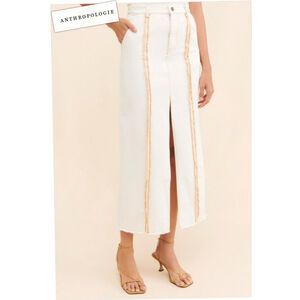 Anthropologie by Moon River Overlock Midi White Denim Maxi Skirt size Small
